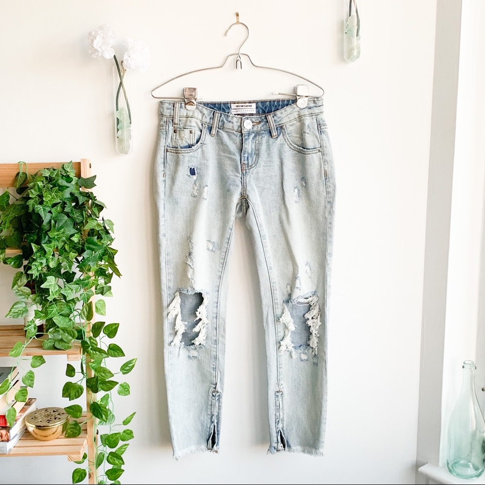 One Teaspoon Distressed Raw Hem Ankle Jeans